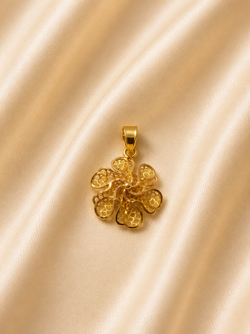 18K Gold Plated Pinwheel Flower Pendant | Textured Swirl Floral Charm