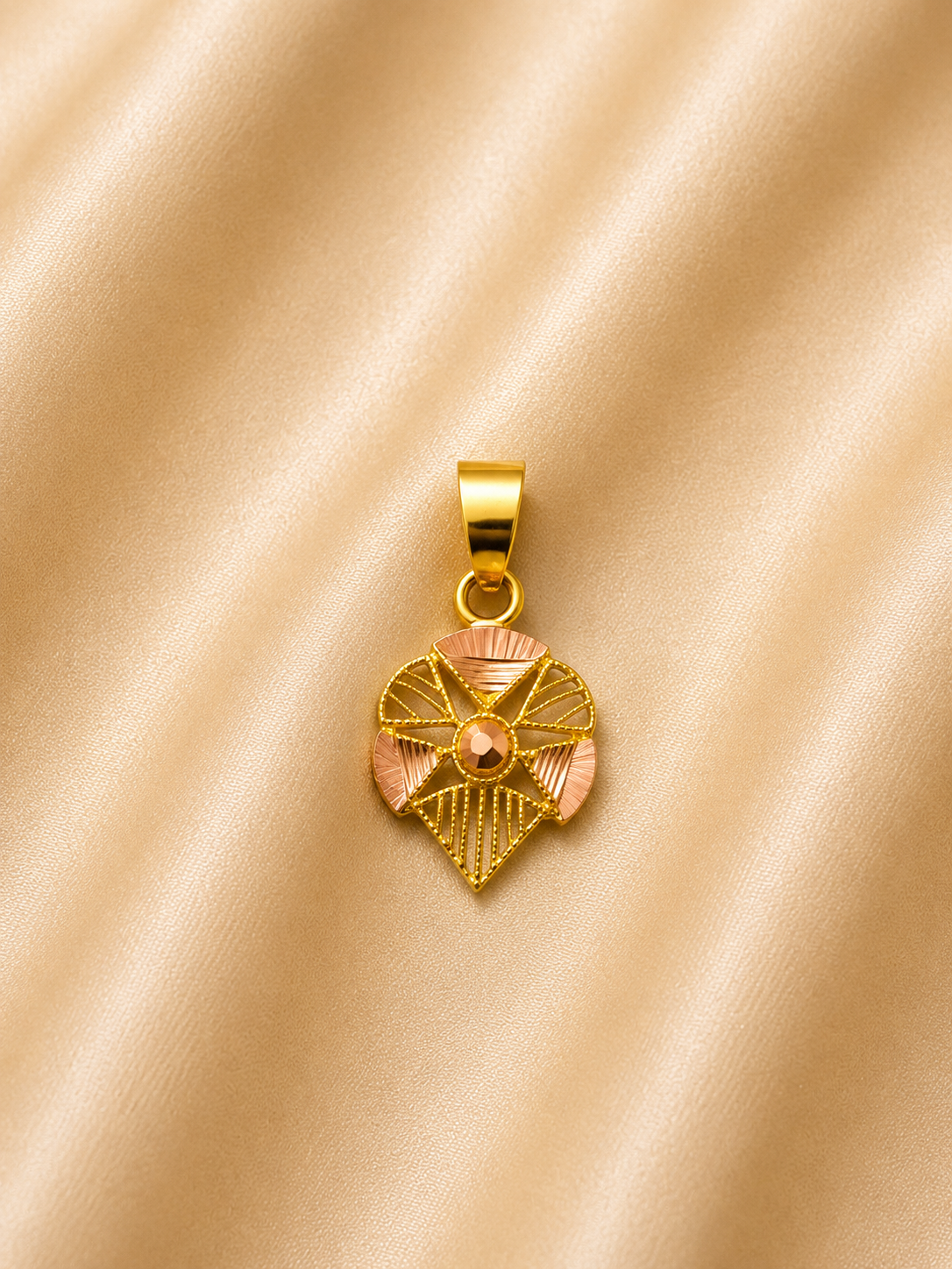 Art Deco Rose Gold Accent Shield Pendant | Abstract Diamond-Cut Charm