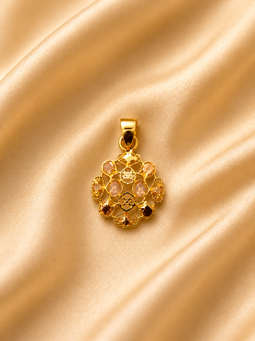 Aura Geometric Lace Pendant – Luxury Multi-Stone Gold Mandala