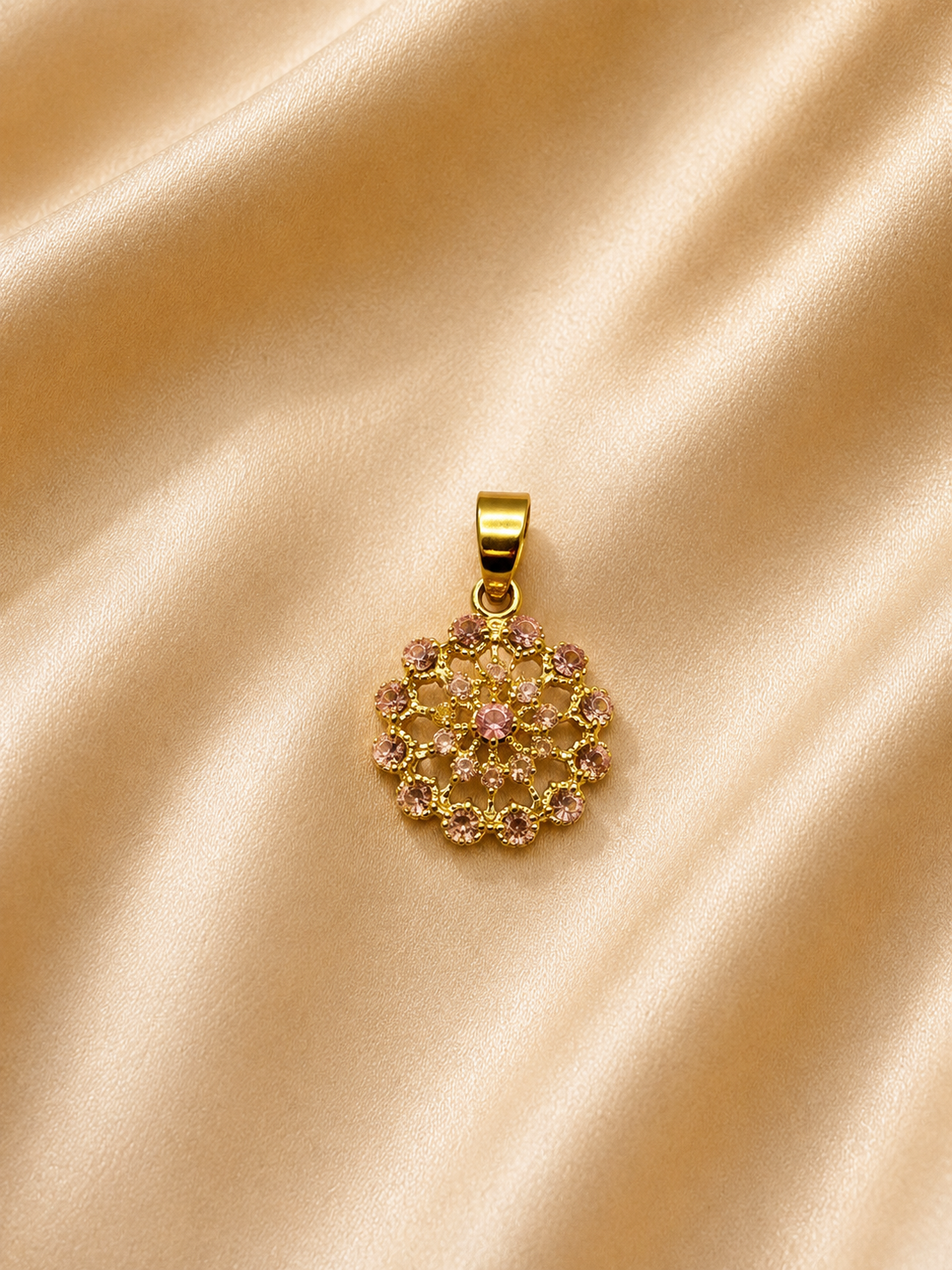 Rosette Filigree Crystal Pendant – Luxury Rose-Tinted Gold Medallion
