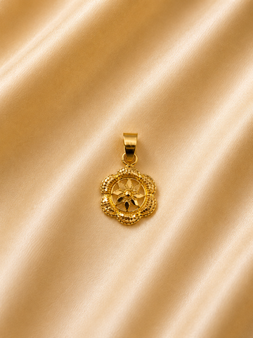 Solari Sunburst Blossom Pendant – High-Polish Textured Gold Medallion