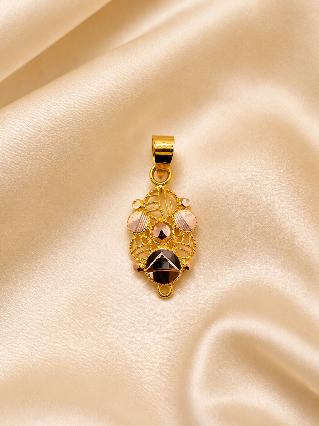 Abstract Tri-Color Geometric Pendant | Modernist Gold & Rose Charm