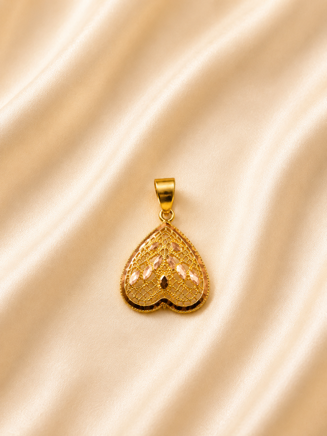 Luxury Gold Lace Filigree Heart Pendant – Romantic Two-Tone Cutout Charm