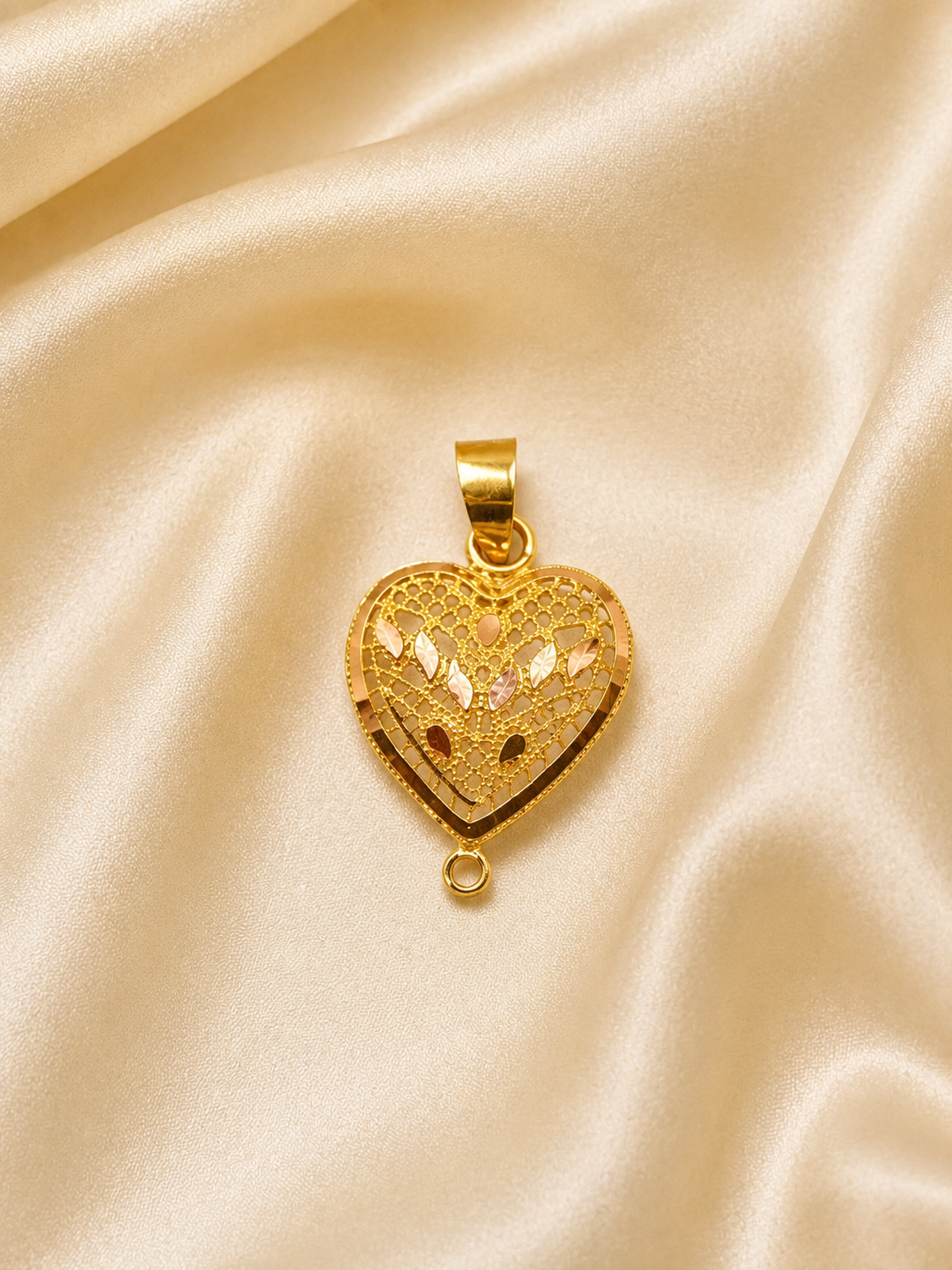 22K Gold Plated Filigree Heart Pendant | Intricate Lace Heart Charm