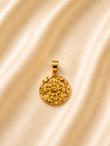 Vintage Gold Filigree Flower Medallion Pendant | Regal Mandala Circular Charm