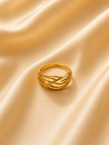 Abstract Cut-Out Wave Gold Ring | Delicate Layering Band