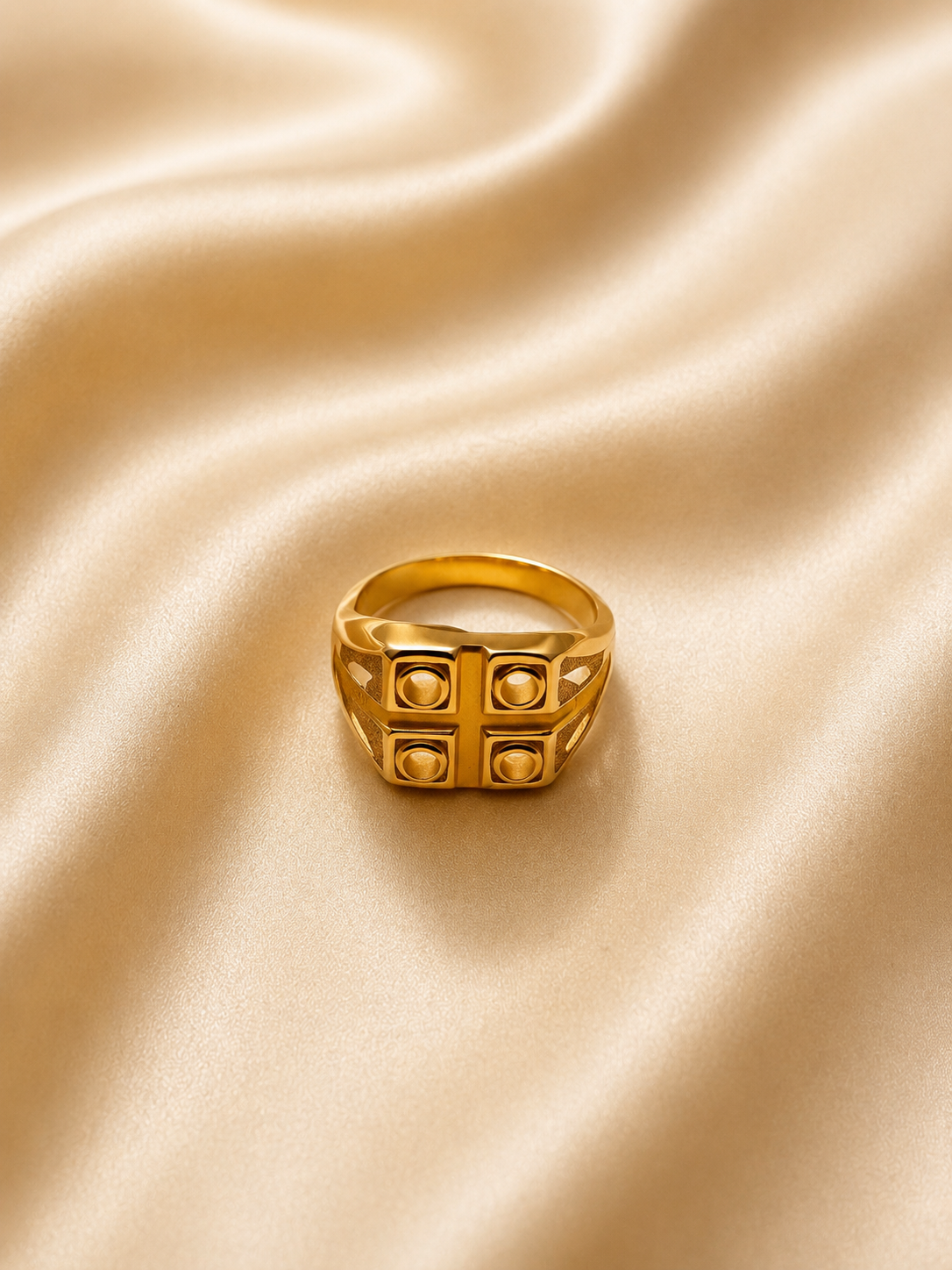 Bold Geometric Cross Signet Ring | 18K Gold Plated Statement Ring