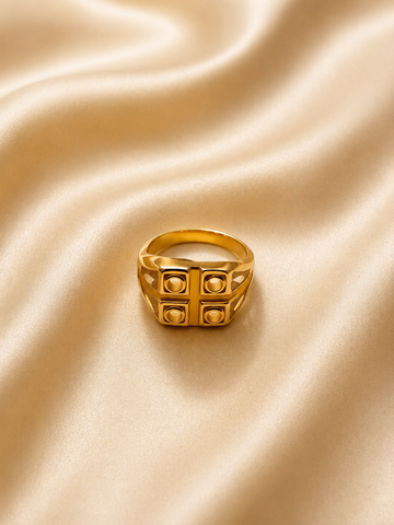 Bold Geometric Cross Signet Ring | 18K Gold Plated Statement Ring