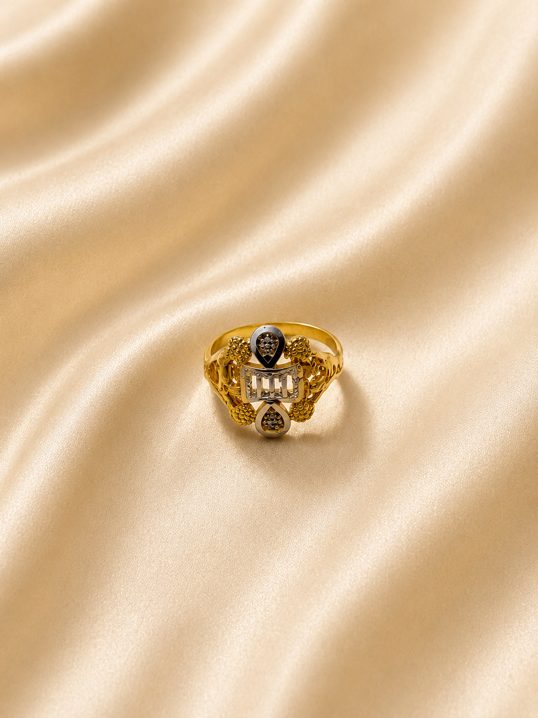 Intricate Two-Tone Geometric Shield Ring | Artisan Gold Statement Jewelry