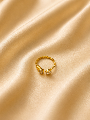Seraphina Open Cuff Ring – Twisted Gold Band with Clear Crystals