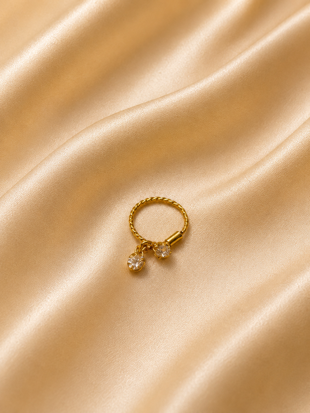 Twisted Hoop Ring with Dual Crystal Charms | Dainty Charm Ring