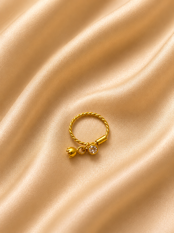 Twisted Gold Charm Ring with Tulip & Crystal | Dainty Botanical Jewelry
