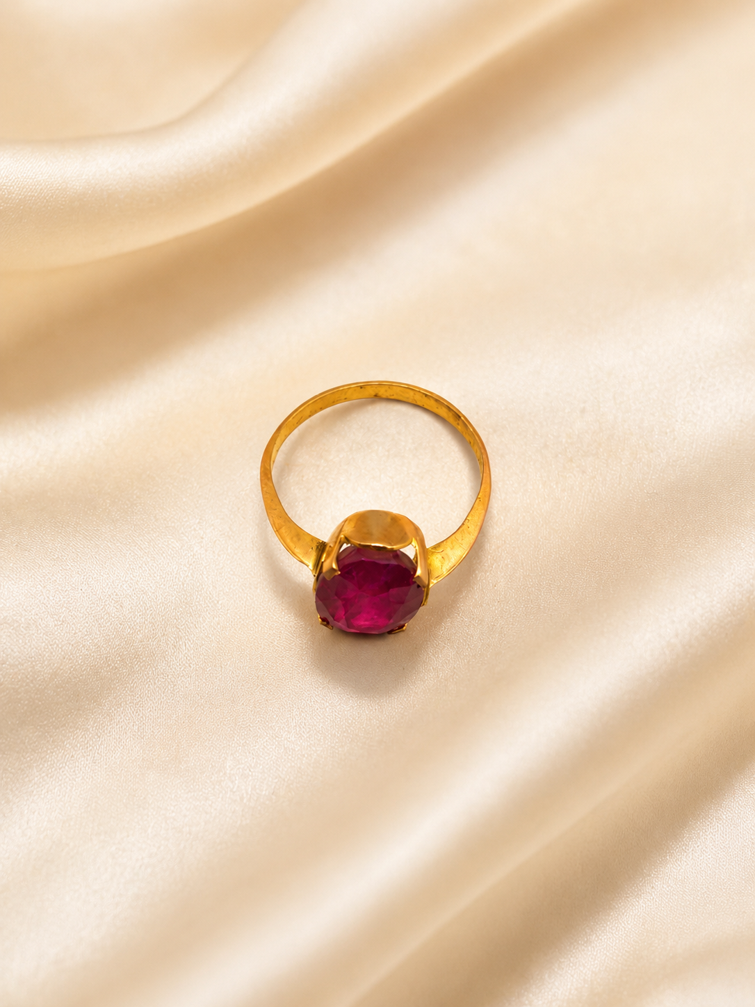 Royal Oval-Cut Crimson Ruby Statement Ring | 18K Gold Plated Vintage Solitaire Ring