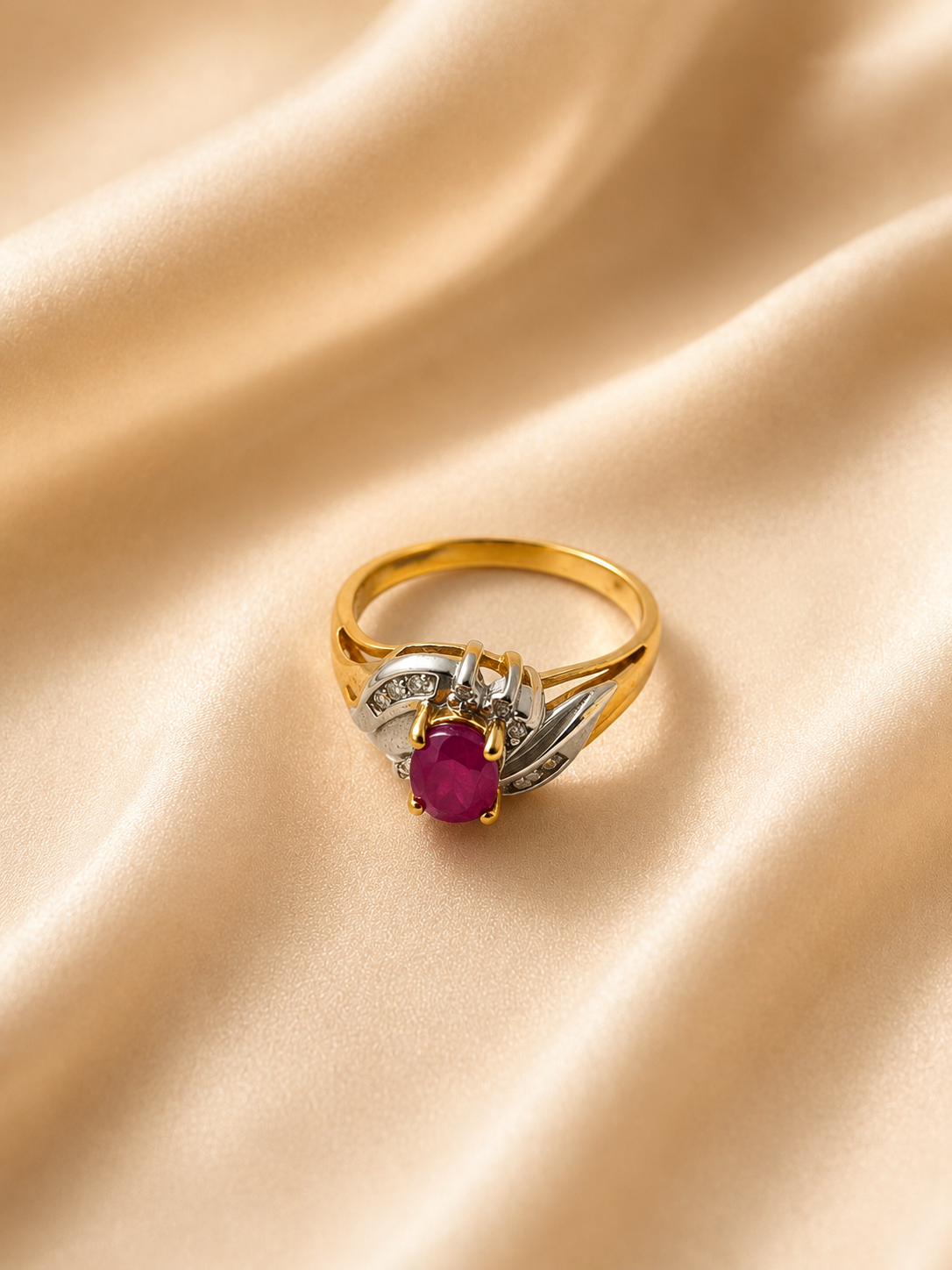 Royal Ruby Solitaire Gold Ring | Two-Tone Vintage Gemstone Ring