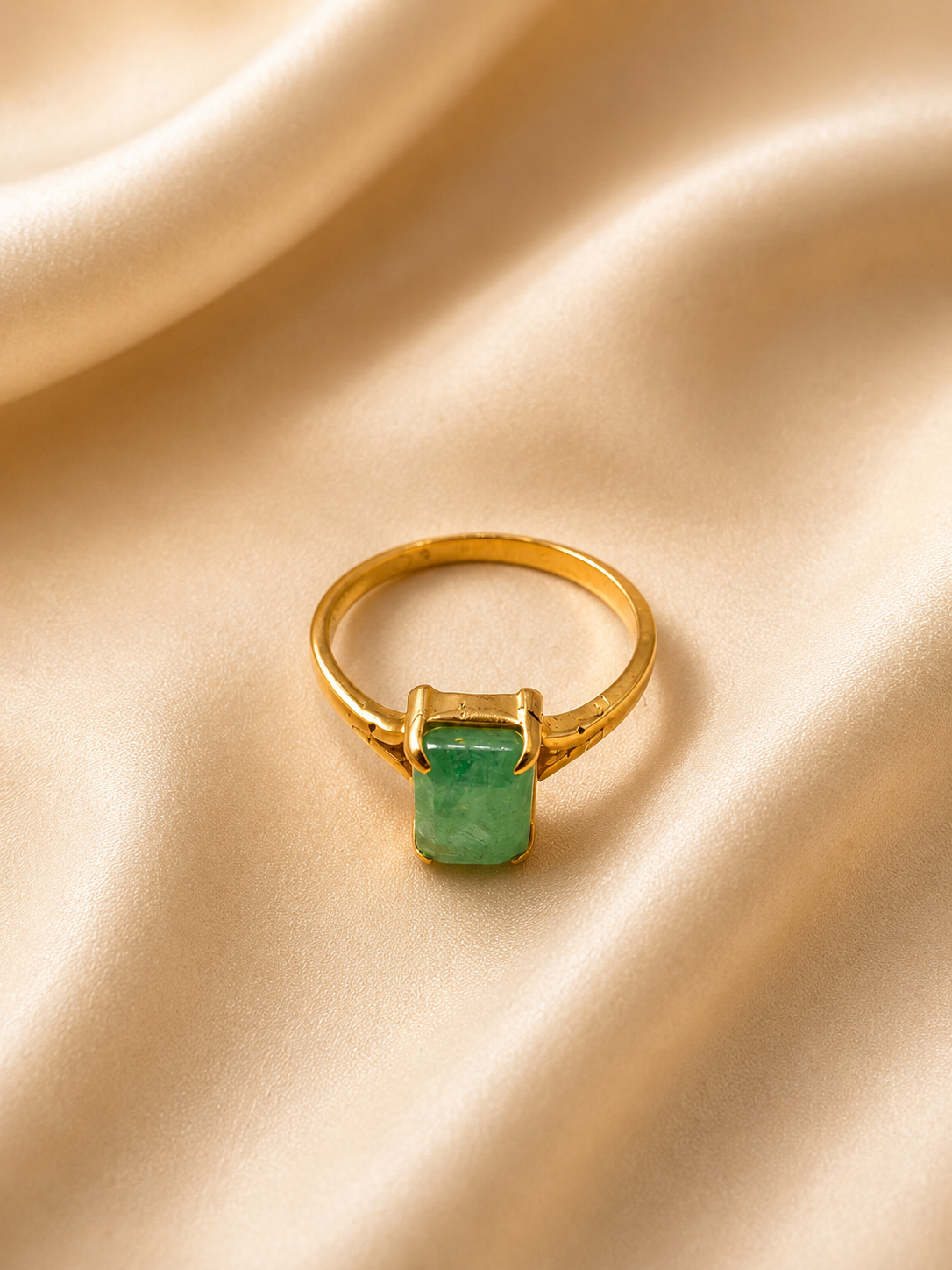 Rectangular Green Emerald Gold Ring | Raw Luxury Gemstone Solitaire