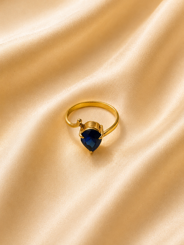 Seraphina Teardrop Blue Gemstone Ring – Pear-Cut Gold Statement